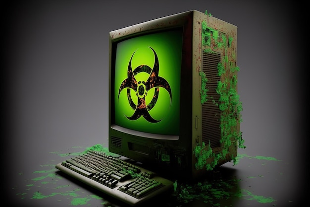 Photo on screen virus alert a modern cyber threat has been found