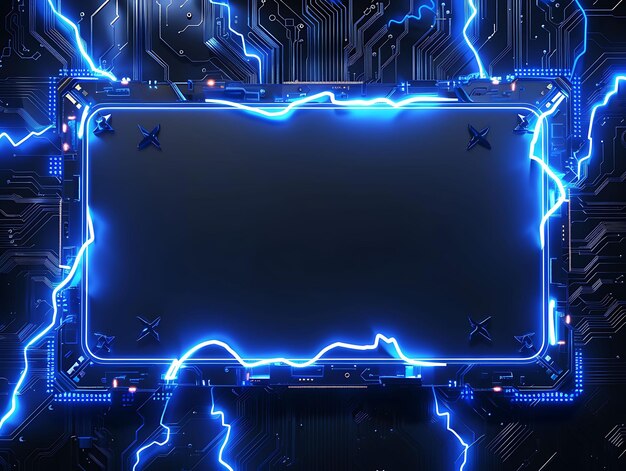 a screen with blue lights and a black background with a blue background