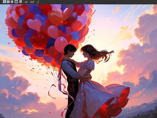 Photo a screen with a couple in love and balloons