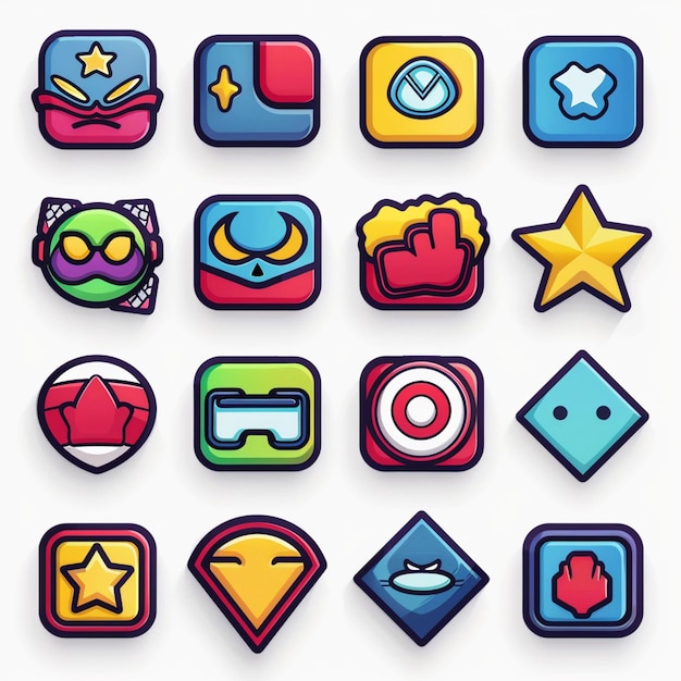 a screen with different colored icons including a star star and star