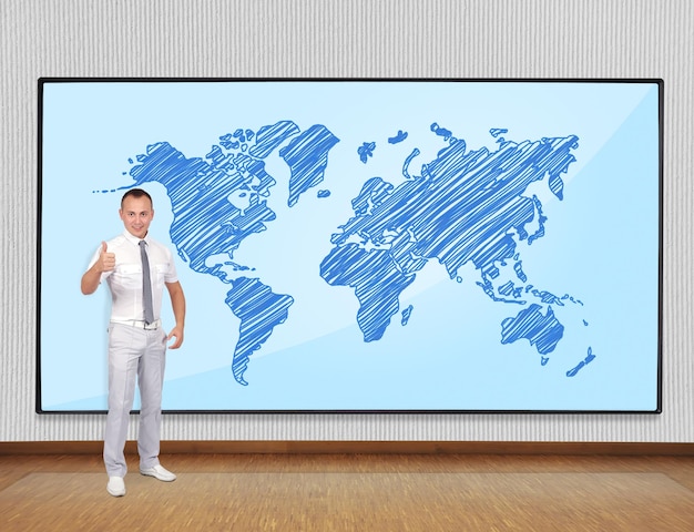 Screen with world map