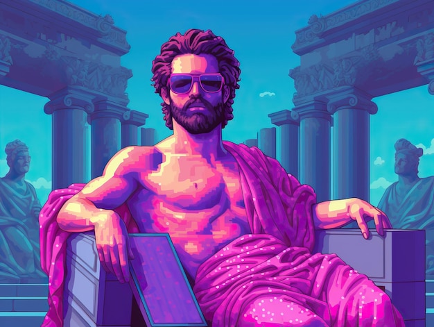 Фото Скринсейвер в пиксельном искусстве 8 бит стиля 3d портрета древнегреческой статуи носить солнцезащитные очки