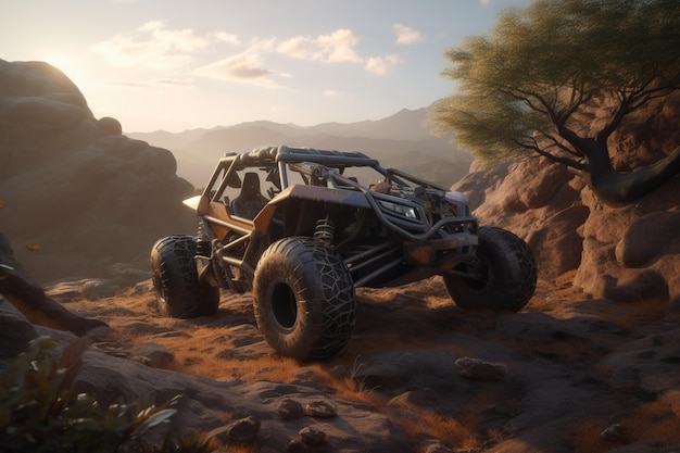Скриншот автомобиля 4x4 в условиях пустыни.
