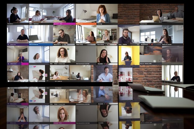 Photo screenshots of virtual meeting remote collaboration platforms