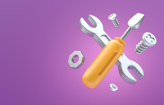 Screwdriver and Fixed Wrench 3D Illustration