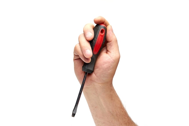 Screwdriver in hand on white background