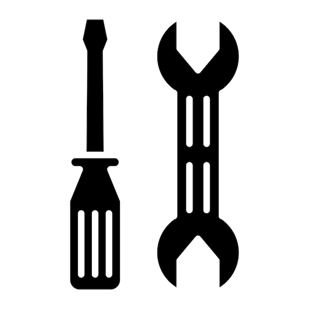 Screwdriver and Wrench Glyph Solid Black Illustration