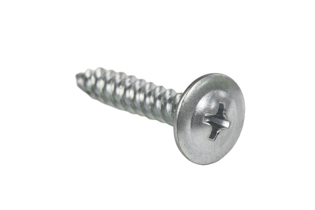 screws and selftapping screws made of white metal isolate on a white background