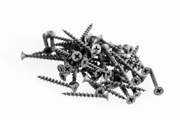 Screws still life large self tapping screws on white background.