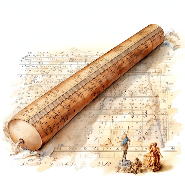 Scroll or papyrus with ancient Greek text or mathematical equations illustration