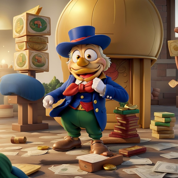 Scrooge McDuck met de gouden geld achtergrond American Express