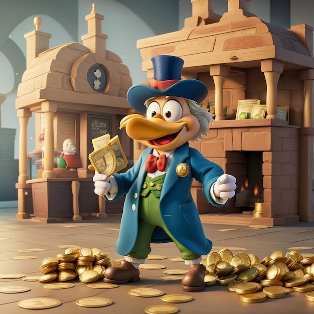 Scrooge McDuck met de gouden geld achtergrond American Express