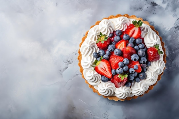 Foto deliziosa torta di bacche con crema whipped generativa ai