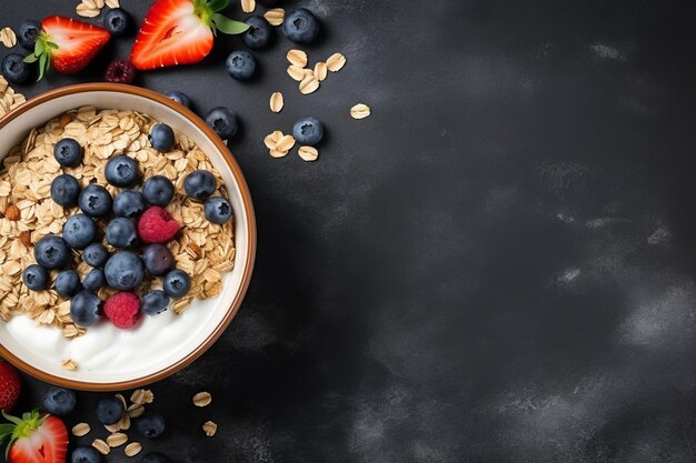 Scrumptious Breakfast Delight Vibrant Oat Granola Bowl with Fresh Berries and Oat Milk