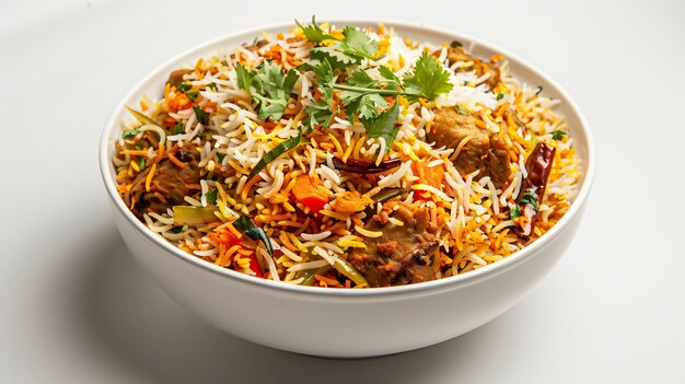 Scrumptious and flavorful Indian biryani white background