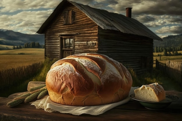 Photo scrumptious freshly made bread on a rural backdrop