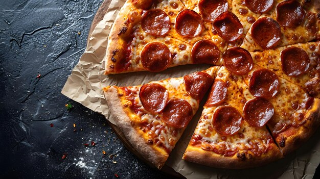 scrumptious pepperoni pizza displayed on a wooden board with melted cheese