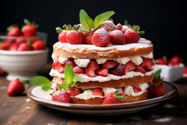 Scrumptious Strawberry Biscuit Cake Torte Dessert Generative AI