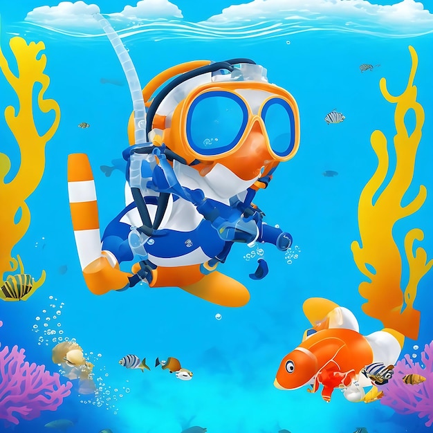 Scuba cartoon duiken oceaan Ai gegenereerd