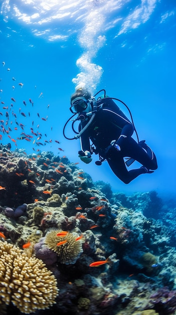 Scuba diver on a reef in aqaba