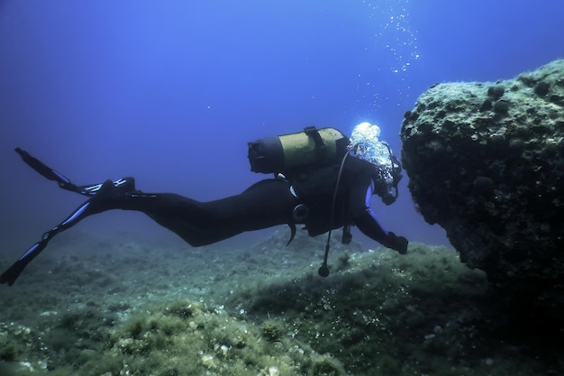 Scuba Diver Sea Bottom Diver exploring