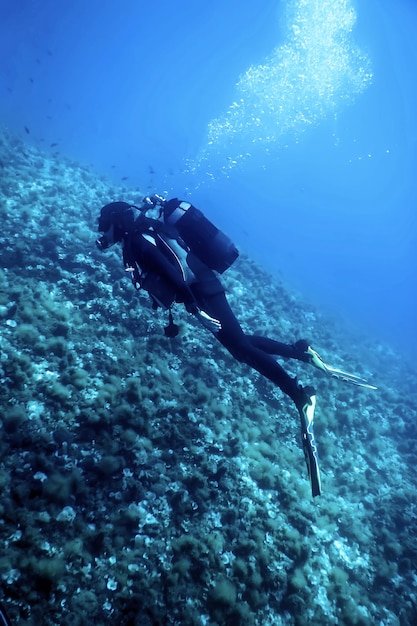 Scuba Diver Sea Bottom Diver exploring