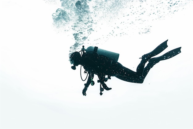 Photo scuba diver silhouette rising with bubbles