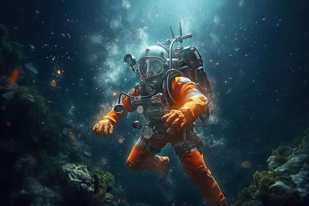 Scuba diving in the deep sea