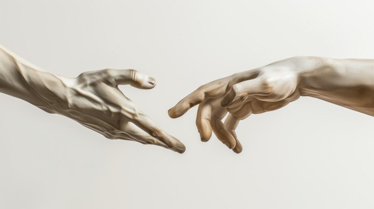 Photo sculpted hands almost touching gesture