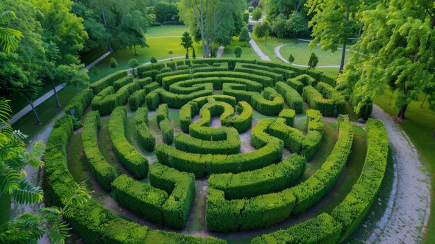 Foto labirinto di siepi scolpiti in un giardino formale