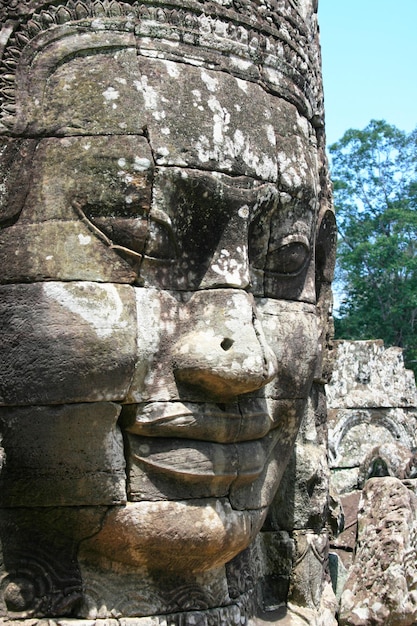 Sculpted Khmer face at Angkor Thom in Cambodia