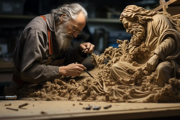 Sculptor Carving Intricate Statues