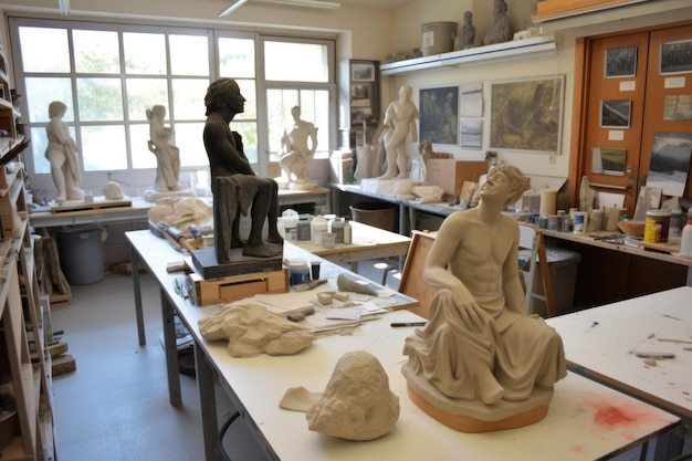写真 生成 ai で作成された彫刻ツールや材料が展示されているスカルプターズ スタジオ
