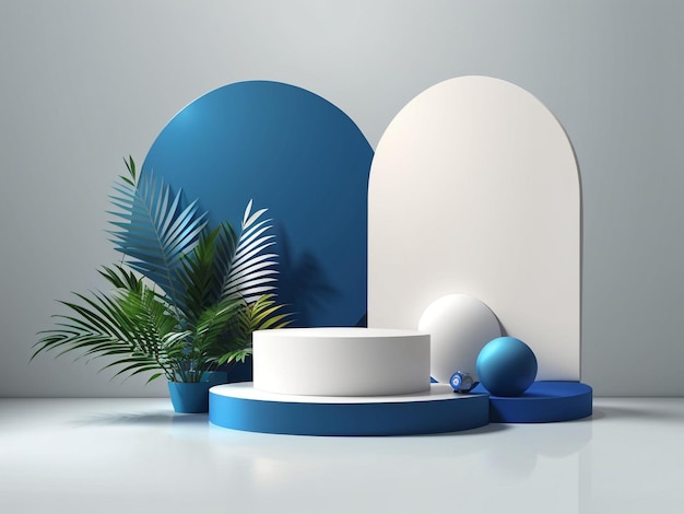 Sculptural Elegance Realistic 3D White and Blue Round Corner