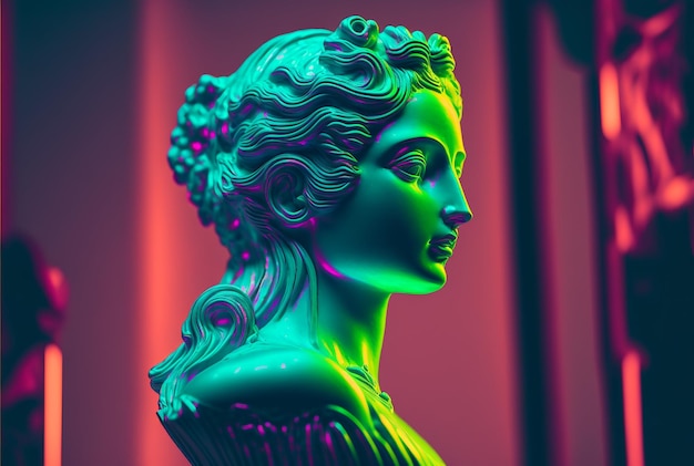 Sculpture of an abstract greek deity, done in the colors and style of vaporwave-era city pop art. Ge