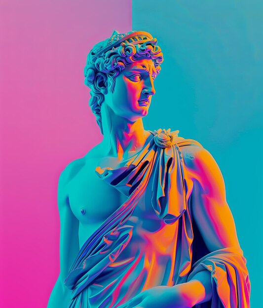 사진 추상적인 그리스 신의 초상화 데이비드 (vaporwave 스타일)