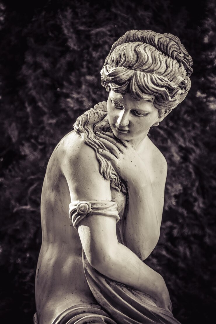 Photo sculpture of a beautiful woman in antique style monochrome