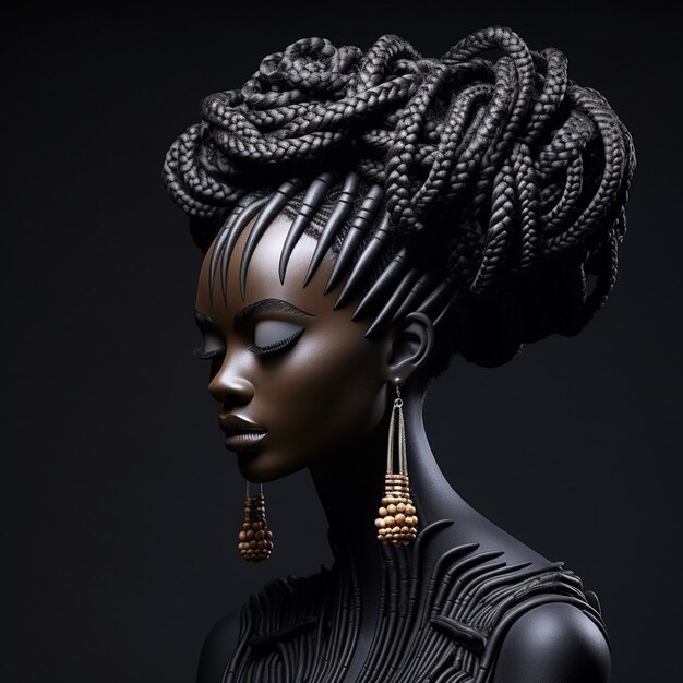 Photo sculpture of a black woman dressed up on black background