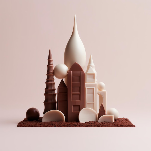 A sculpture of a building with chocolate and chocolate on it