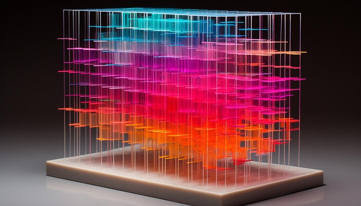 Photo a sculpture composed of colored squares nixie tube degree offset method perspective drawing