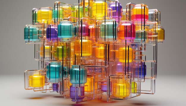 Photo a sculpture composed of colored squares nixie tube degree offset method perspective drawing