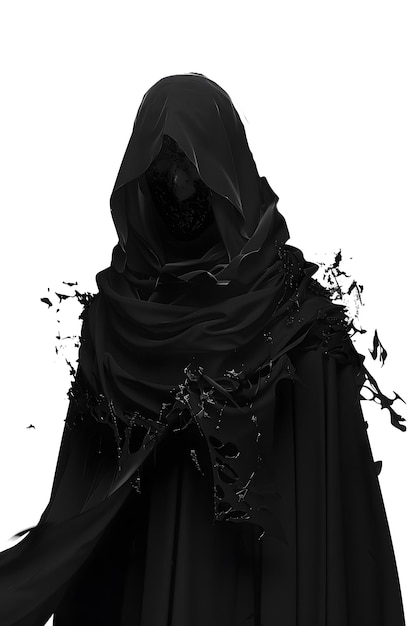 The sculpture depicts the grim reaper in a black cape and hood