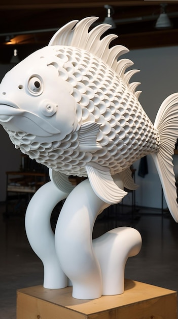 A sculpture of a fish with a fish on its tail