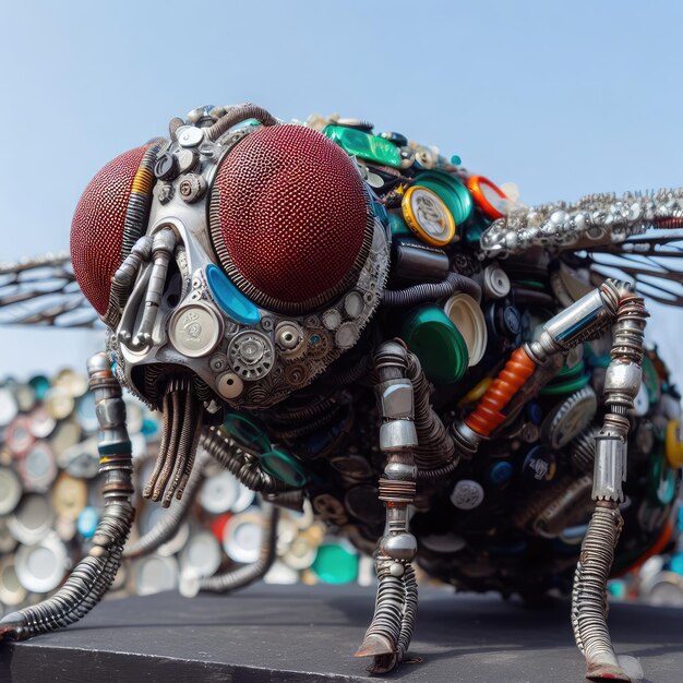 Photo a sculpture of a fly made from various materials