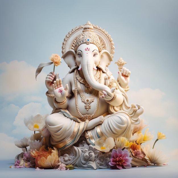 sculpture of ganesh deity with cloud background generated by ai