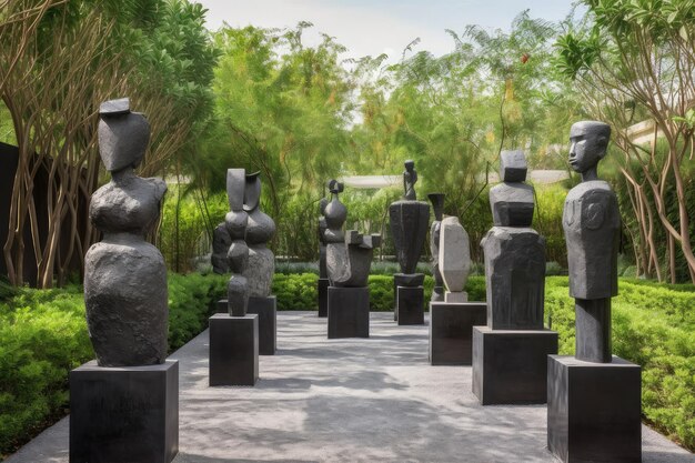 Sculpture garden with mix of contemporary and classic sculptures