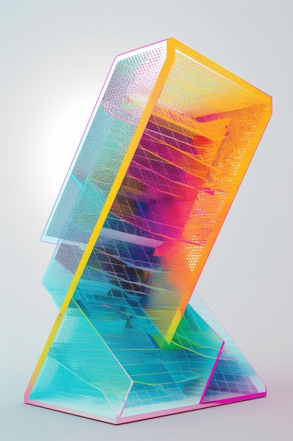 A sculpture of a glass sculpture with a rainbow colored background.