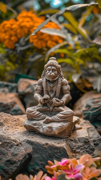 sculpture of Hanuman ji on rock