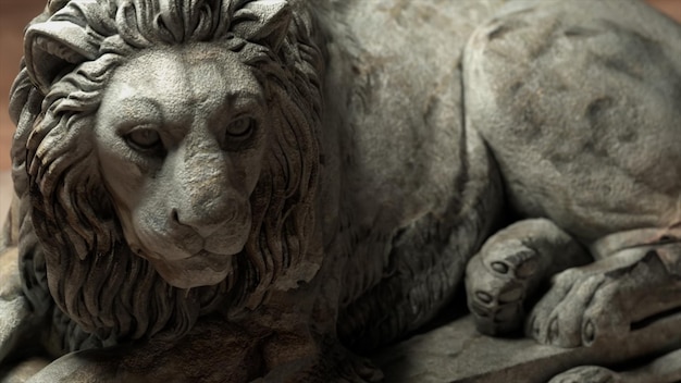 Sculpture of a lion closeup gray marble d illustration