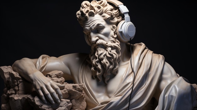 sculpture of a man in headphones